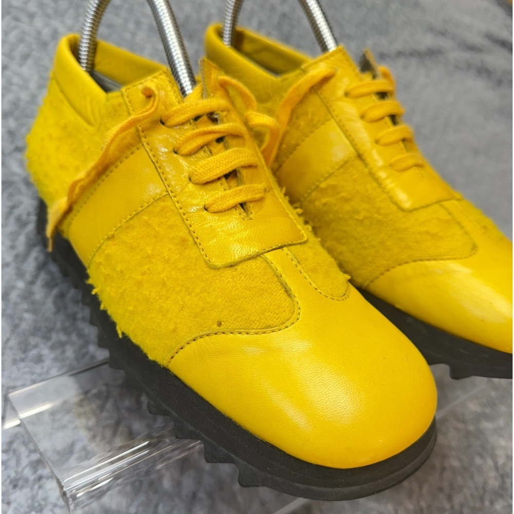 MAGLI Shoes EU 38 Yellow Leather Suede Lug Sole Lace Up Designer Made in Italy